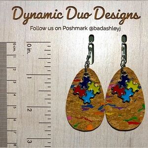 Autism Awareness puzzle 🧩 piece charm earrings with rainbow cork